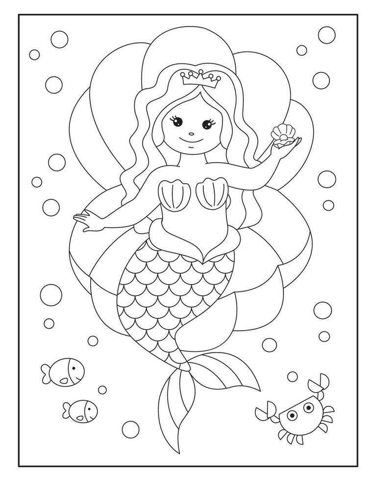 Mermaid coloring page for kids vector