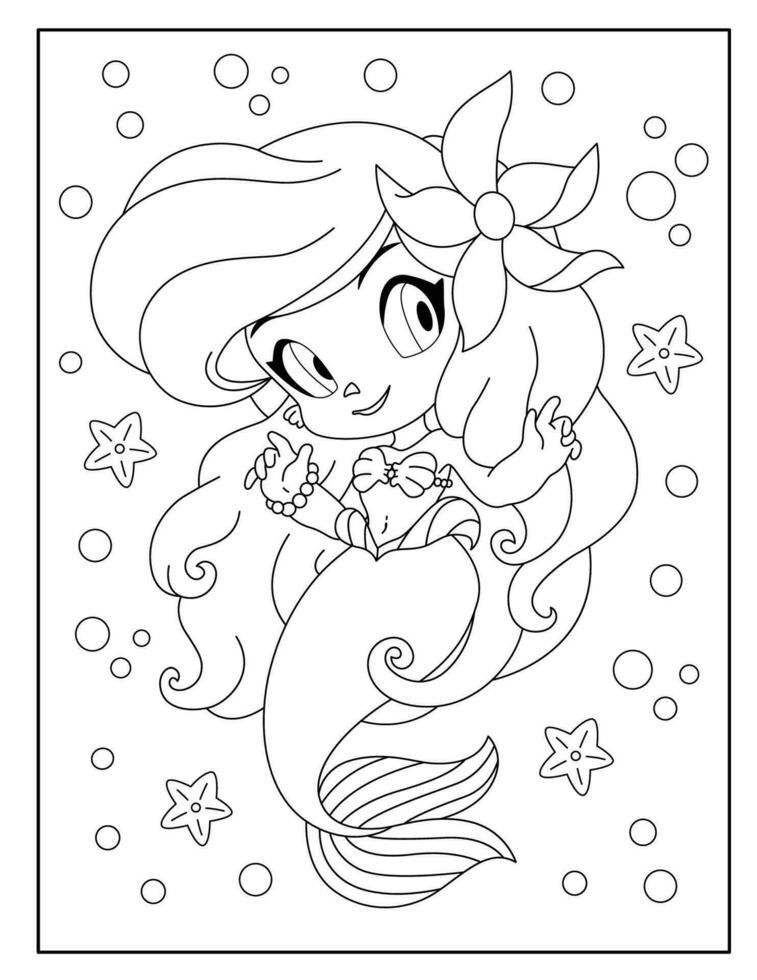 Mermaid coloring page for kids vector