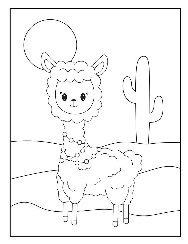 Cute llama coloring pages for children vector