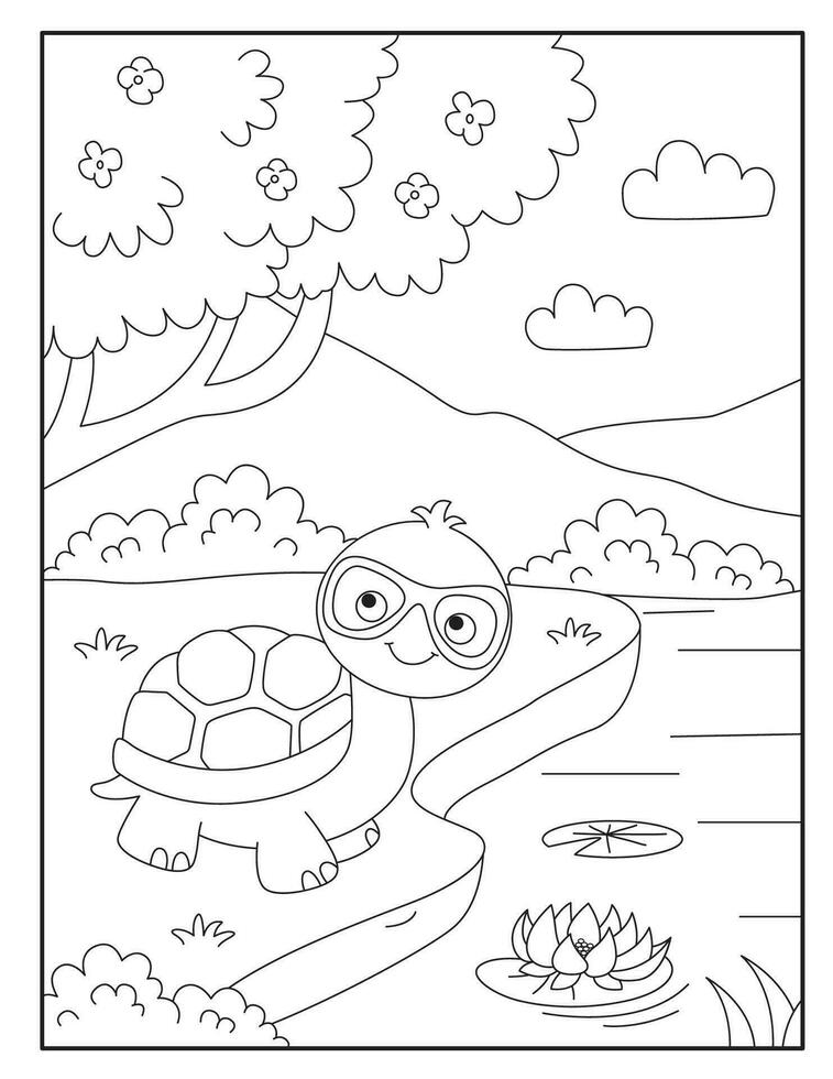 Turtle coloring pages for kids vector