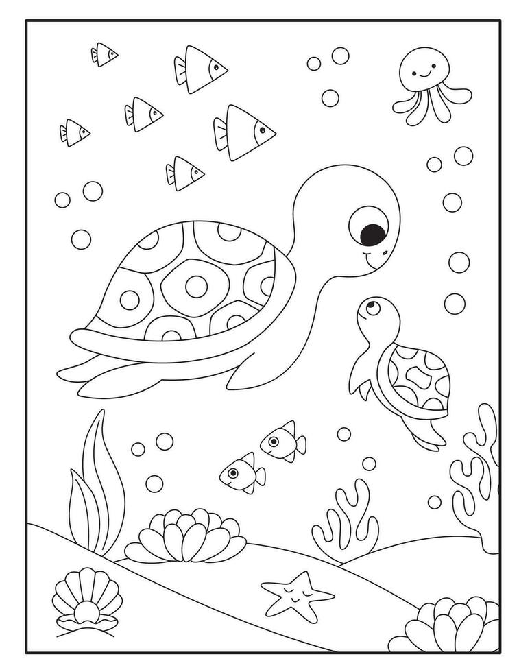 Turtle coloring pages for kids vector