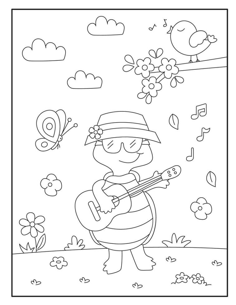 Turtle coloring pages for kids vector