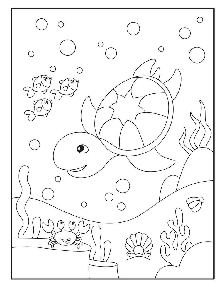 Turtle coloring pages for kids vector