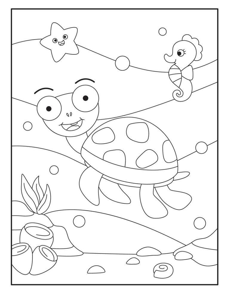 Turtle coloring pages for kids vector