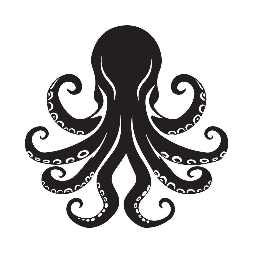 A black Silhouette Octopus animal vactor vector