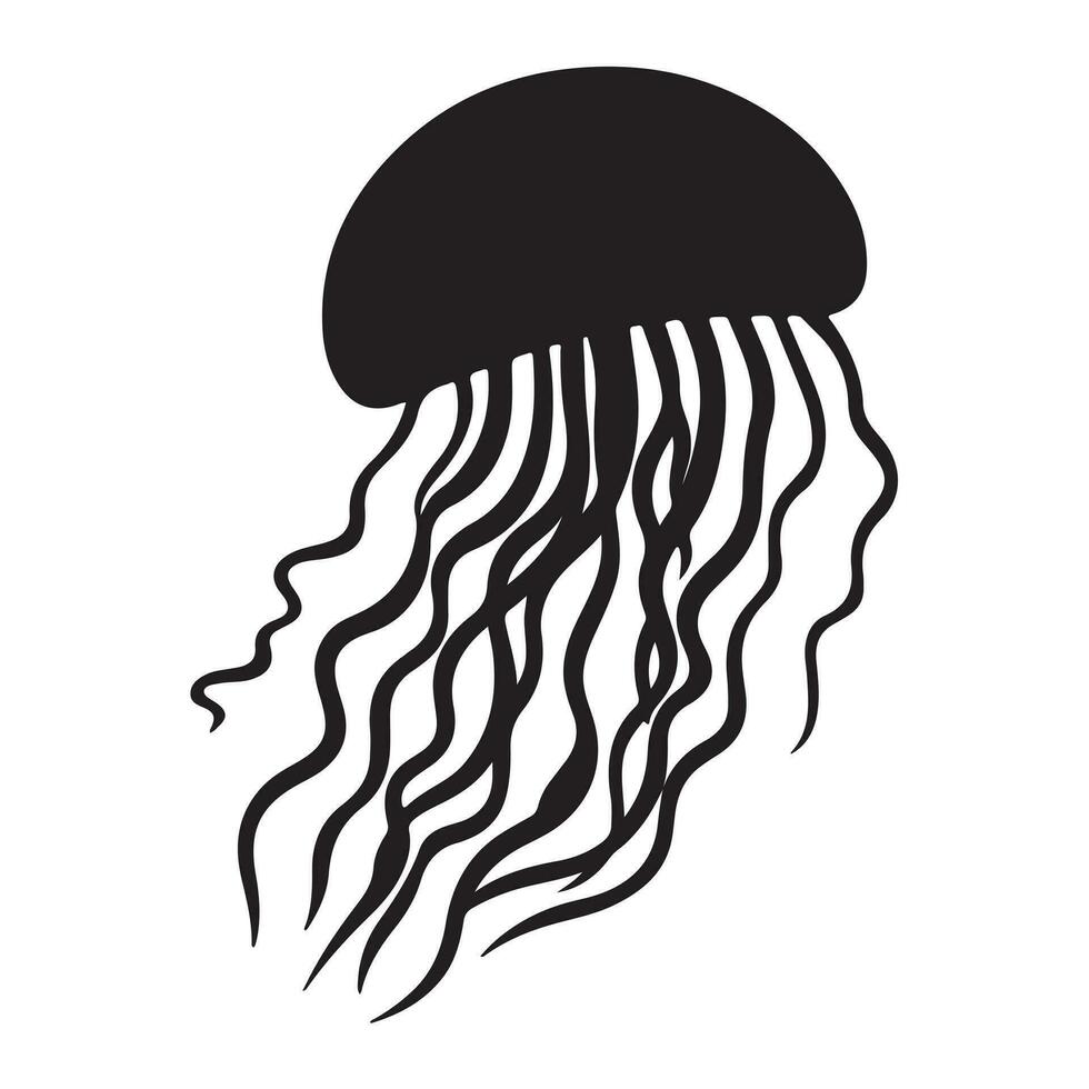 A black Silhouette jellyfish animal vector