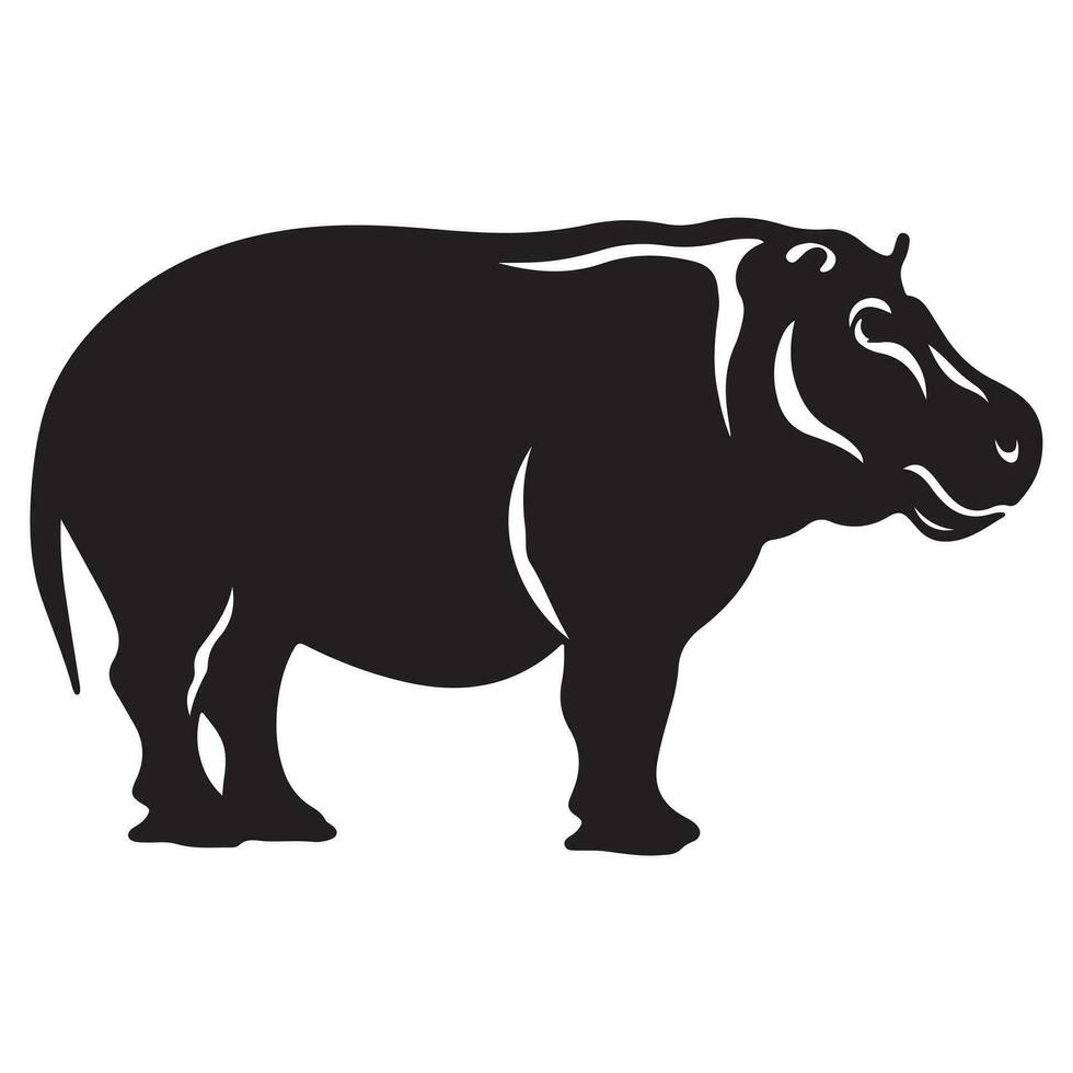 A black Silhouette hippopotamus animal vector