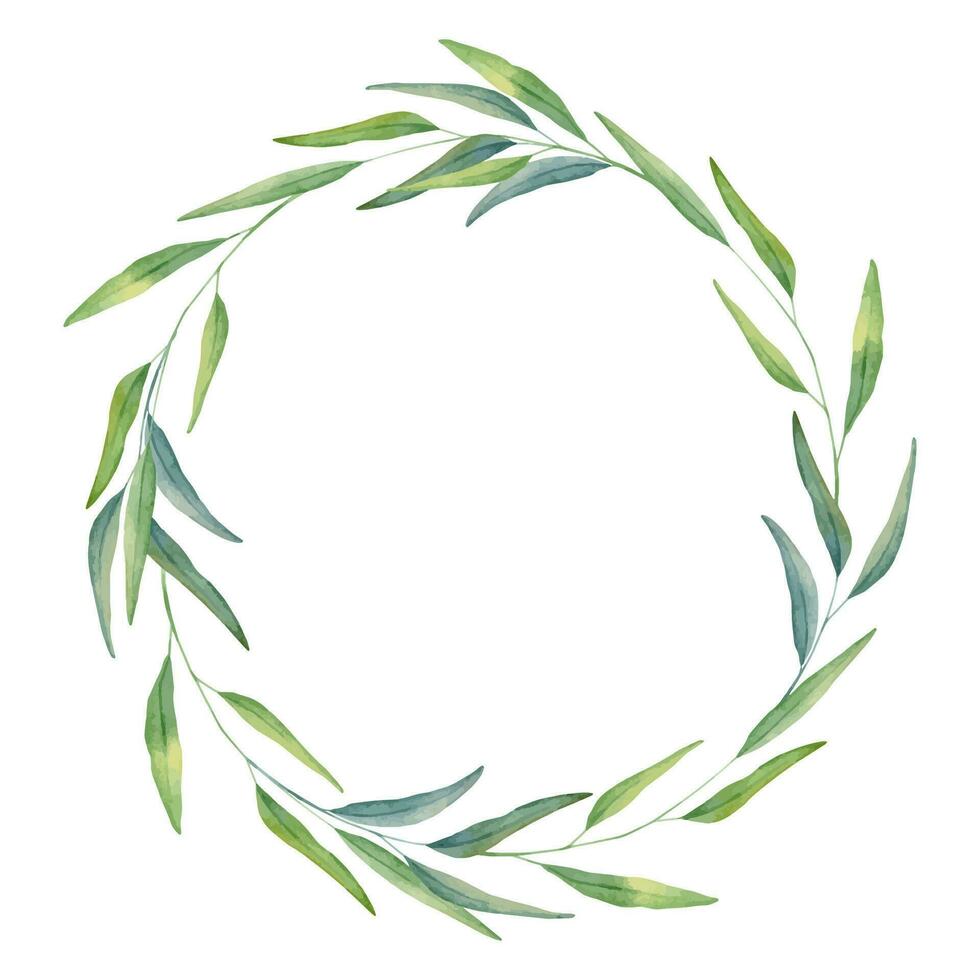 Watercolor field grass wreath. Greenery frame. Hand drawn watercolor illustration. Vector Decorative design elements