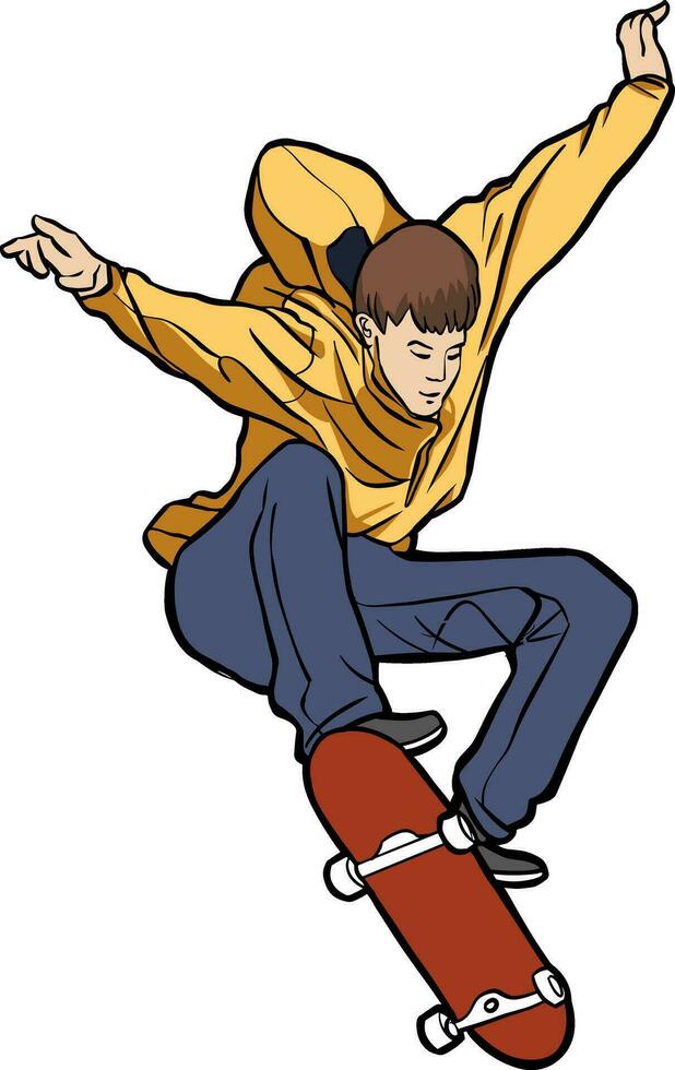 teenager skateboard player jump trick action vector
