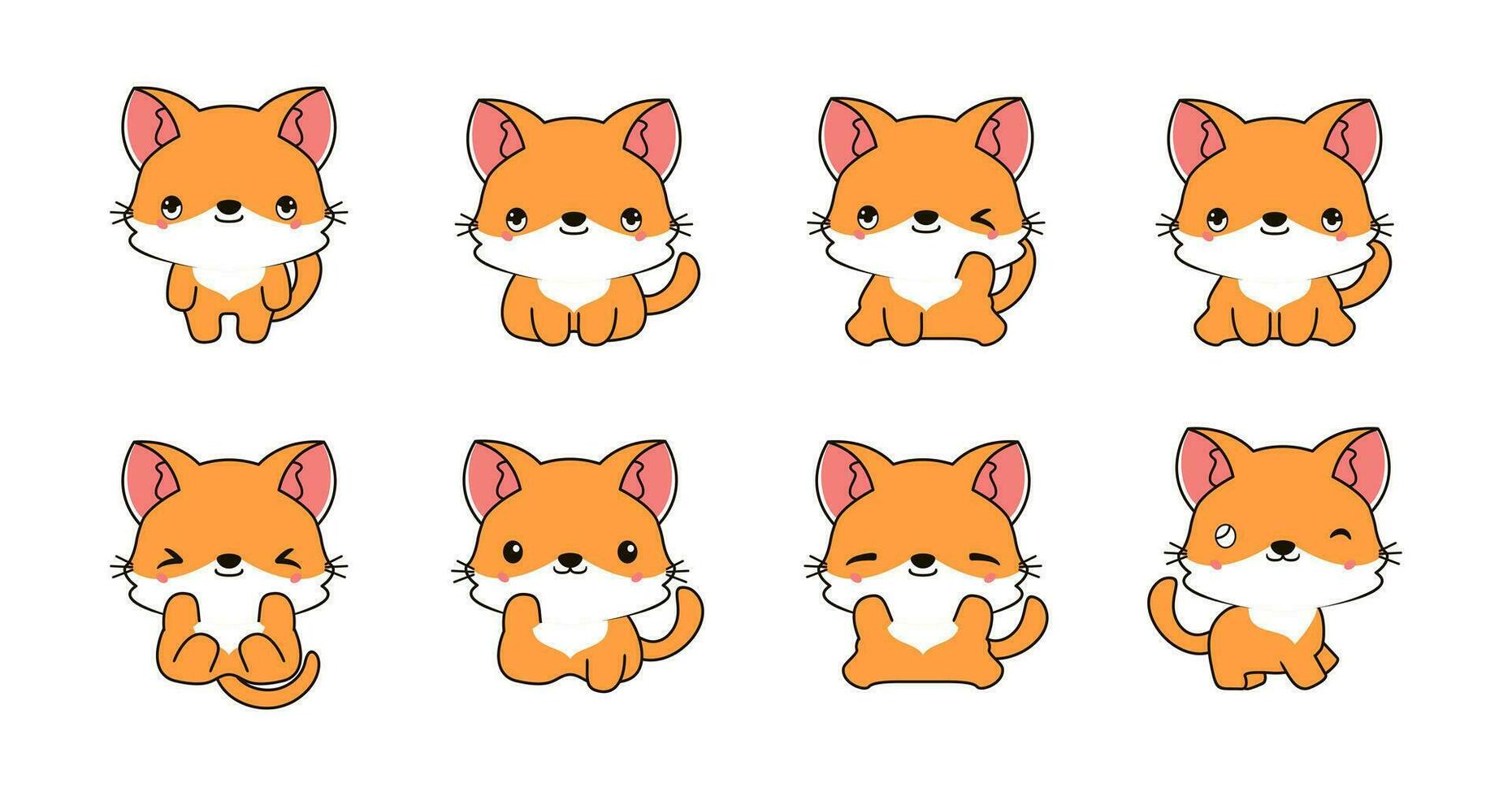 Set of kawaii cat illustration collection vector