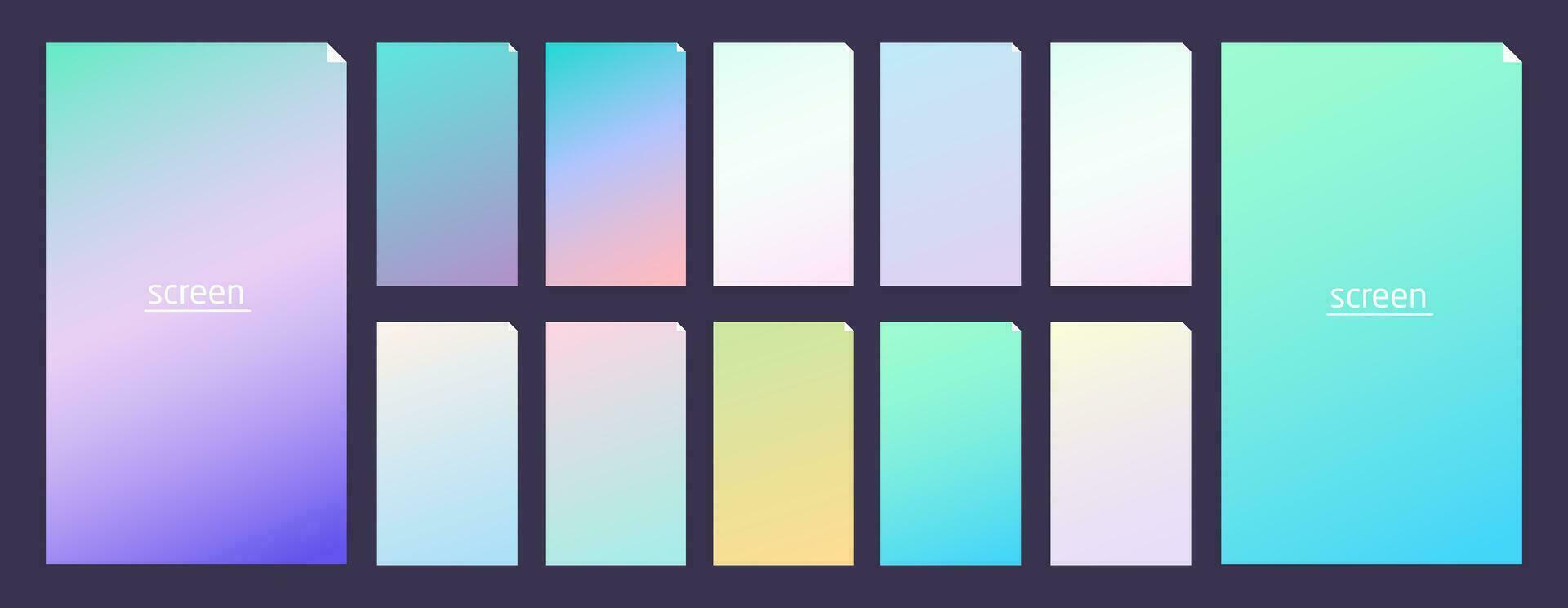 Soft pastel gradient smooth and vibrant color background set for devices vector