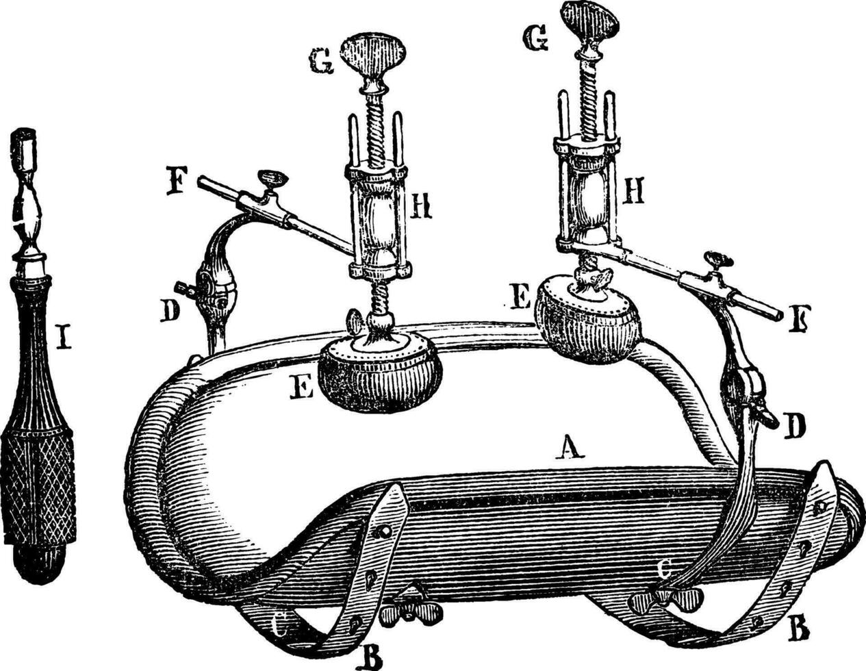 Broca compressor, vintage engraving. vector