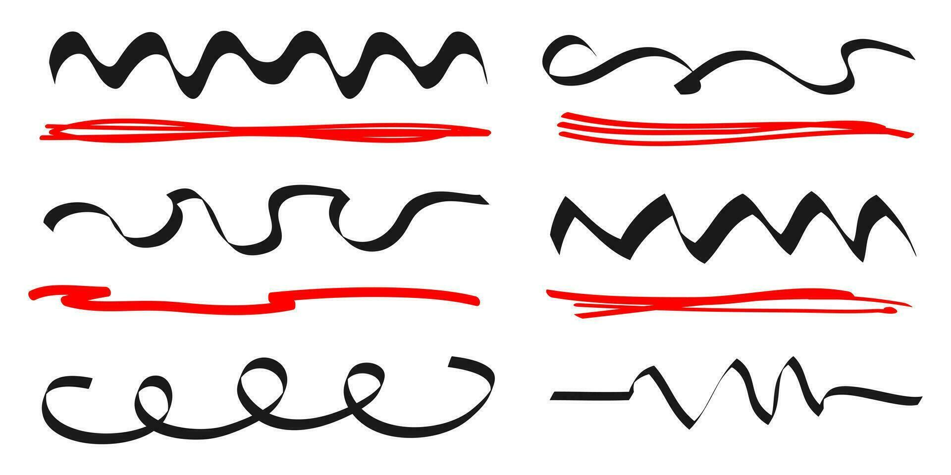 Hand drawn set of underline, curly swishes, swashes, swoops. swirl. Highlight text elements. vector illustration