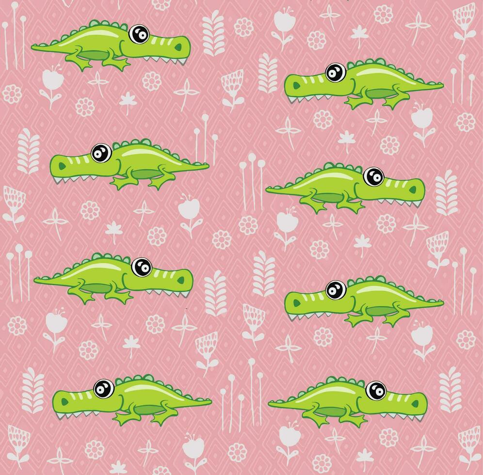 Crocodile pattern design with several alligators - funny hand drawn doodle, seamless pattern. Lettering poster or t-shirt textile graphic design. wallpaper, wrapping paper, background. vector