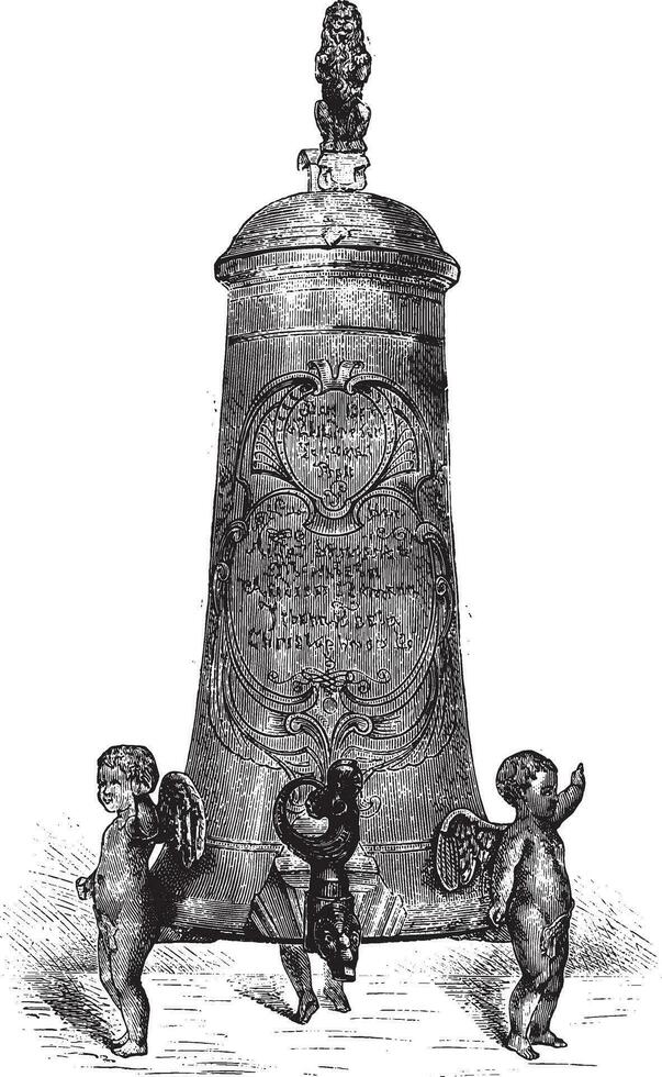 Fontaine Pewter beer, seventeenth century, vintage engraving. vector