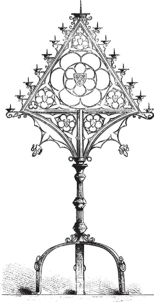 Candelabra of Darkness, in the cathedral of Osnabruck, Hanover, vintage engraving. vector