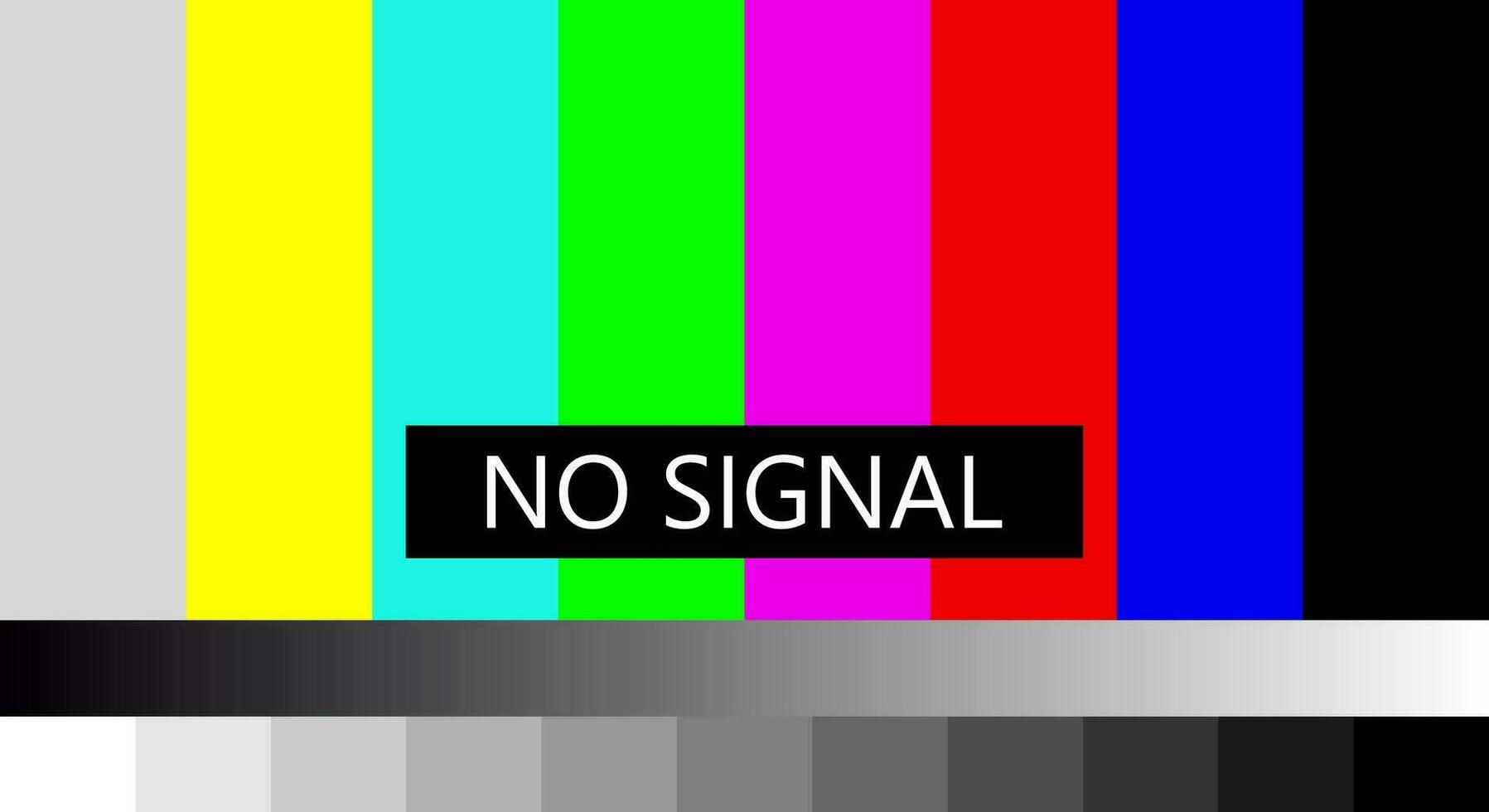 No TV signal. Not getting a signal symbol, screen displays color bars pattern error message, problem with the connection. 4k, full hd resolutions. Vector illustration.