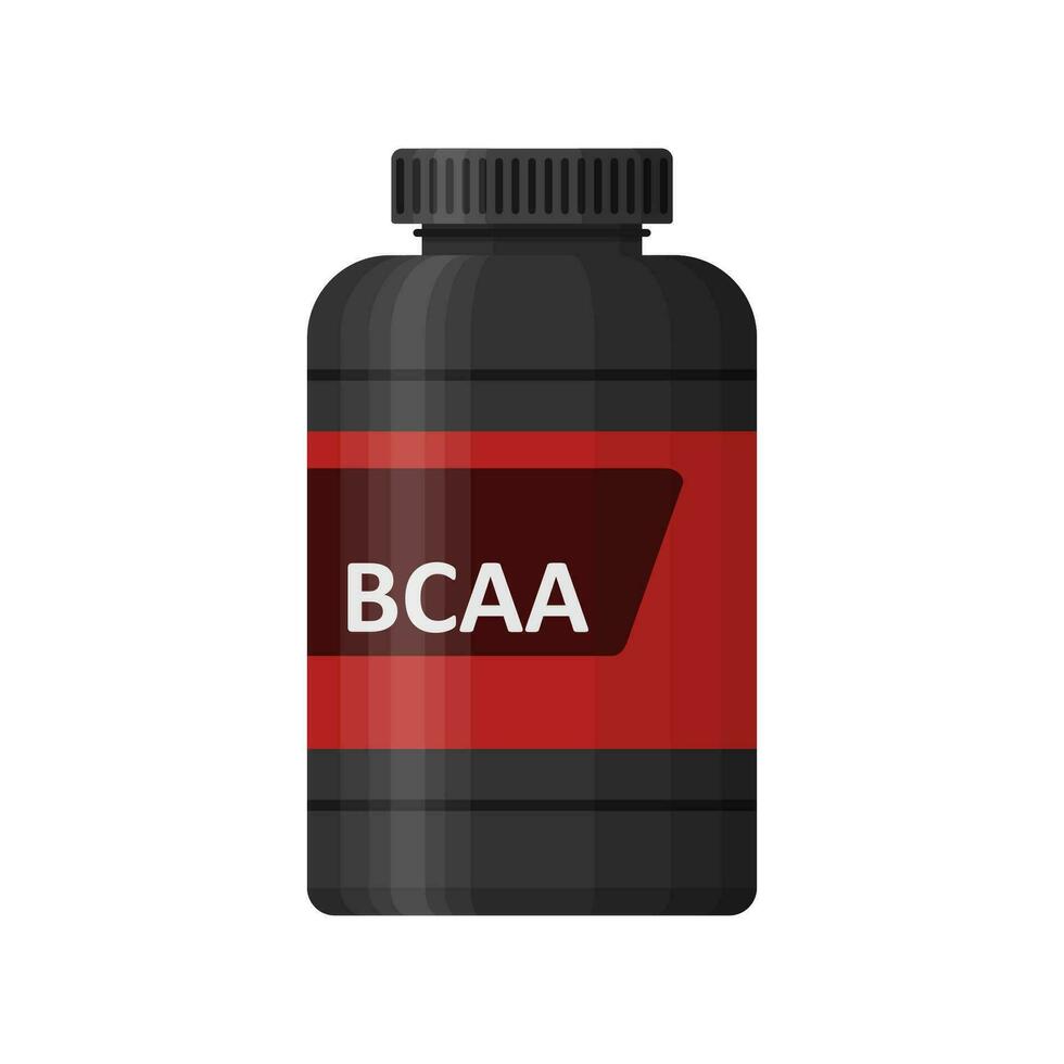 bcaa botella aislado en blanco antecedentes. Deportes nutrición icono envase paquete, aptitud suplementos culturismo deporte alimento. tarro con suplementos para músculo crecimiento. gimnasio vector ilustración