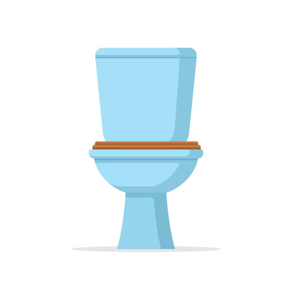 Classic ceramic toilet bowl with water tank in flat style isolated on white background. Equipment and accessories for restroom. Lavatory furnishing design vector illustration.