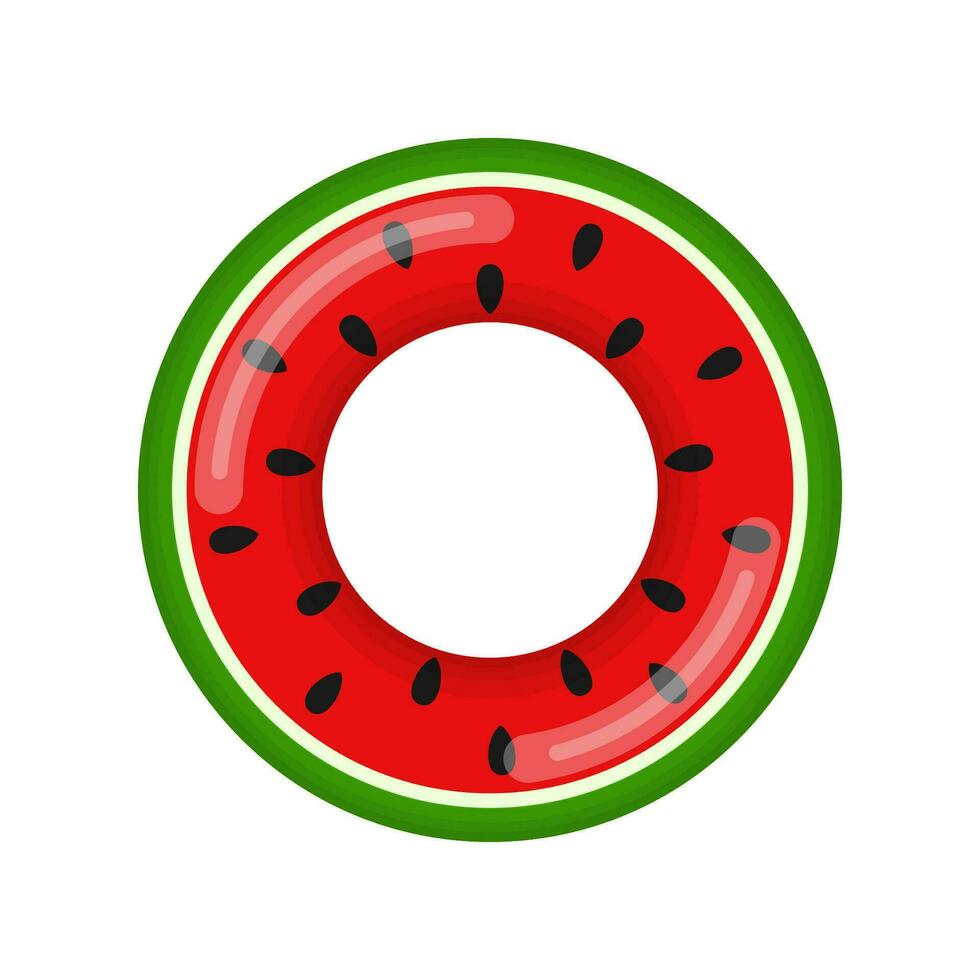 Inflatable swimming ring looking like watermelon isolated on white background, Rubber float pool lifesaver ring, buoy children beach summer sea water theme. Vector illustration icon.