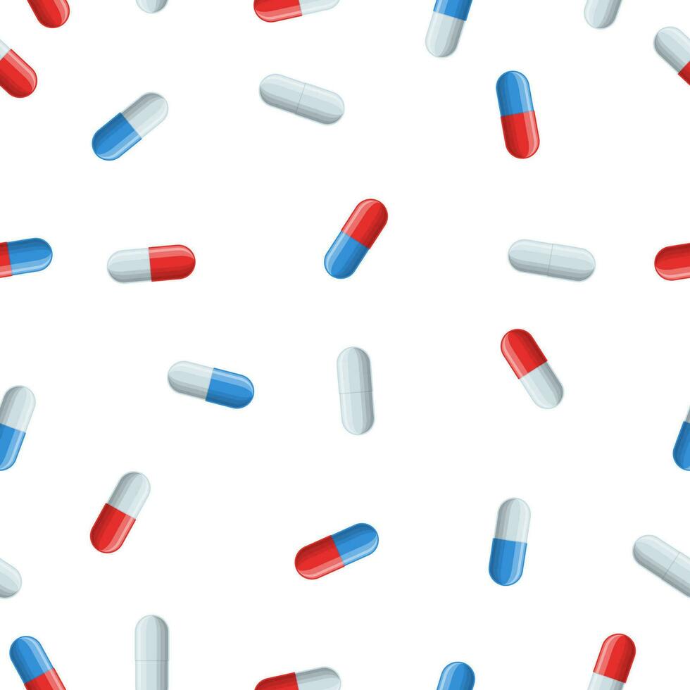 médico sin costura modelo con color pastillas, tabletas y cápsulas farmacología con productos farmacéuticos medicina antecedentes ilustración de medicamento drogas para diseño. vector