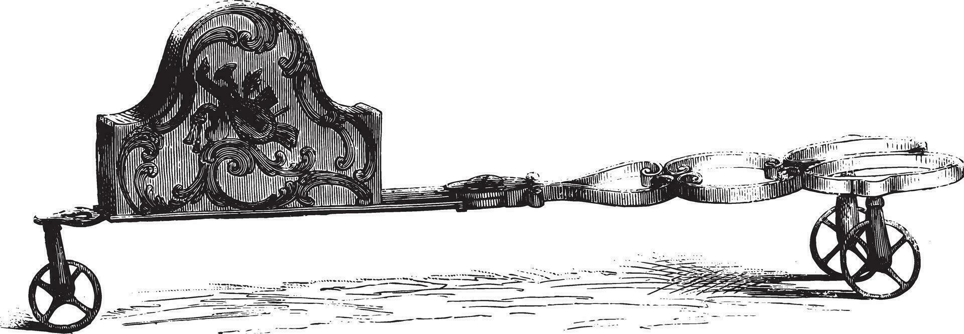 Tongs with wheels of the eighteenth century, vintage engraving. vector