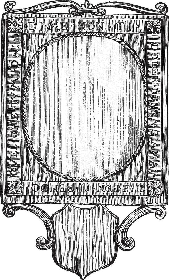 Pocket mirror supposed to have belonged to Leonardo da Vinci, vintage engraving. vector