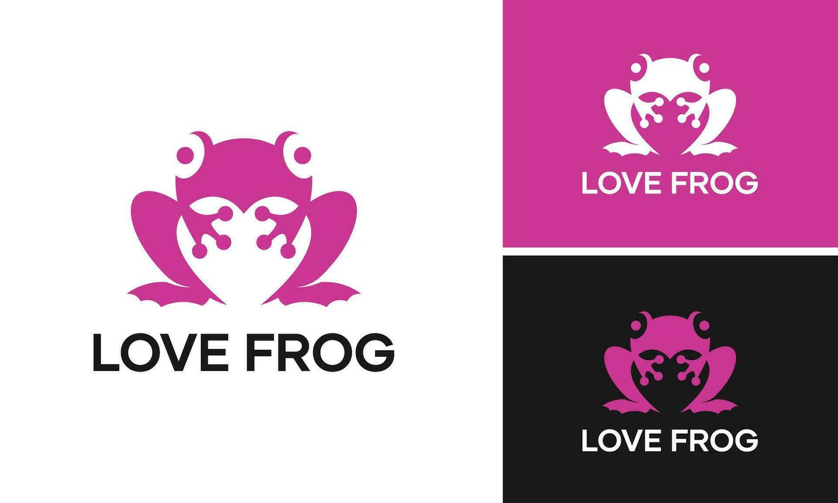 Frog logo design with negative space heart icon vector
