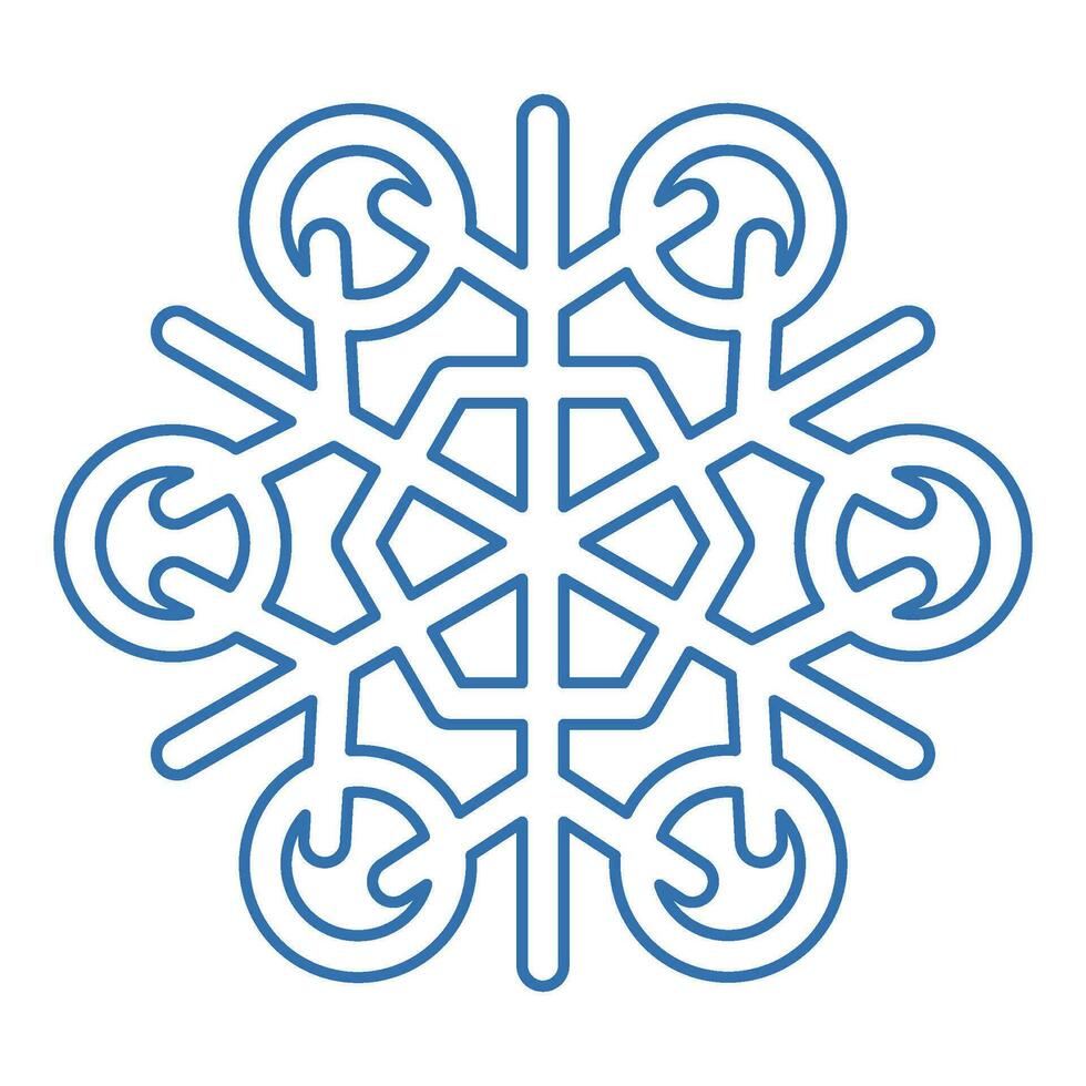 Winter Blue Fluffy Snowflake Thin Stroked Icon vector