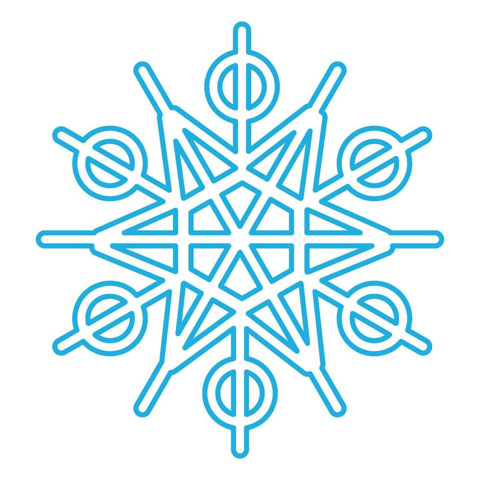 Winter Blue Fluffy Snowflake Thin Stroked Icon vector