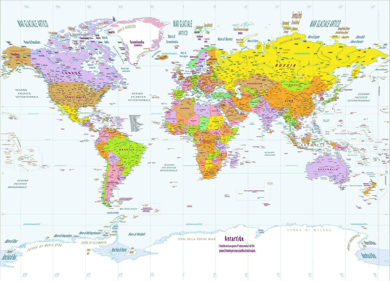 Political world map Italian language Miller projection 35391268 Vector ...