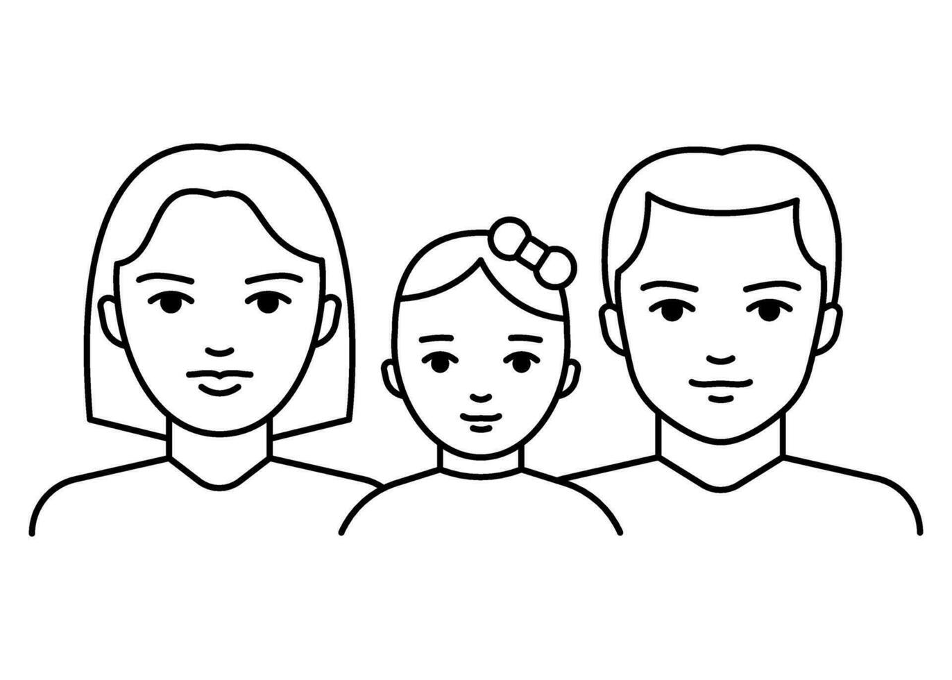 Family with child girl, line icon. Kid with father and mother, parents. Happy family. Vector outline illustration