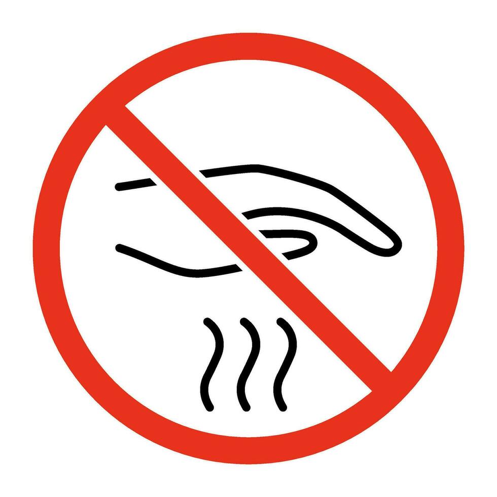 Risk of burn, forbidden holding hand on hot, line sign. Safe handling of heating. Vector symbol