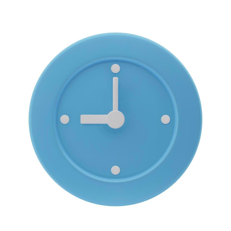 3d reloj, hora indicador icono. azul reloj en mínimo diseño. hora concepto. hora y minuto en marcar. vector representación aislado ilustración
