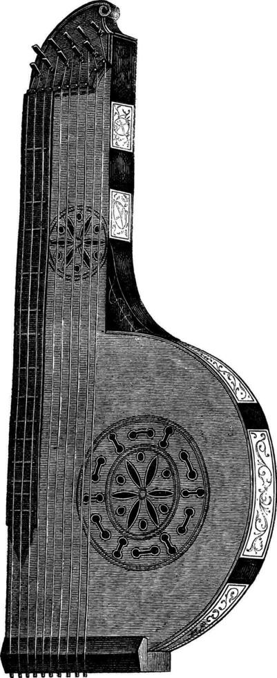 The zither-seventeenth century, vintage engraving. vector