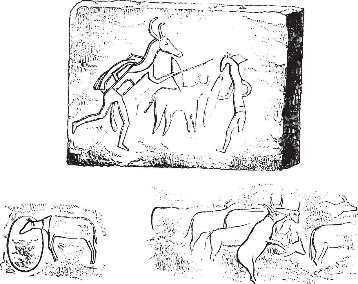 Sculptures of Ouadi-Telisaghi, vintage engraving. vector