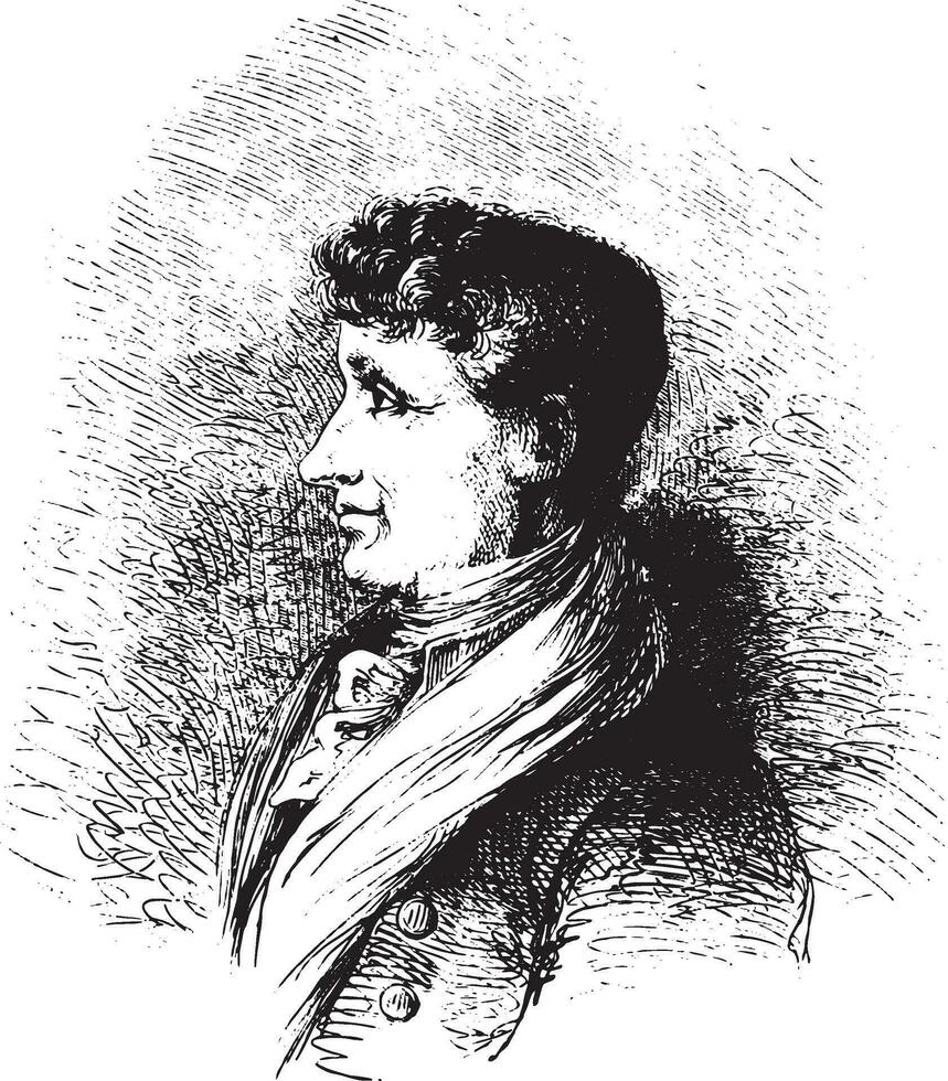 Joseph Joubert. after a lithograph of Vogt, vintage engraving. vector