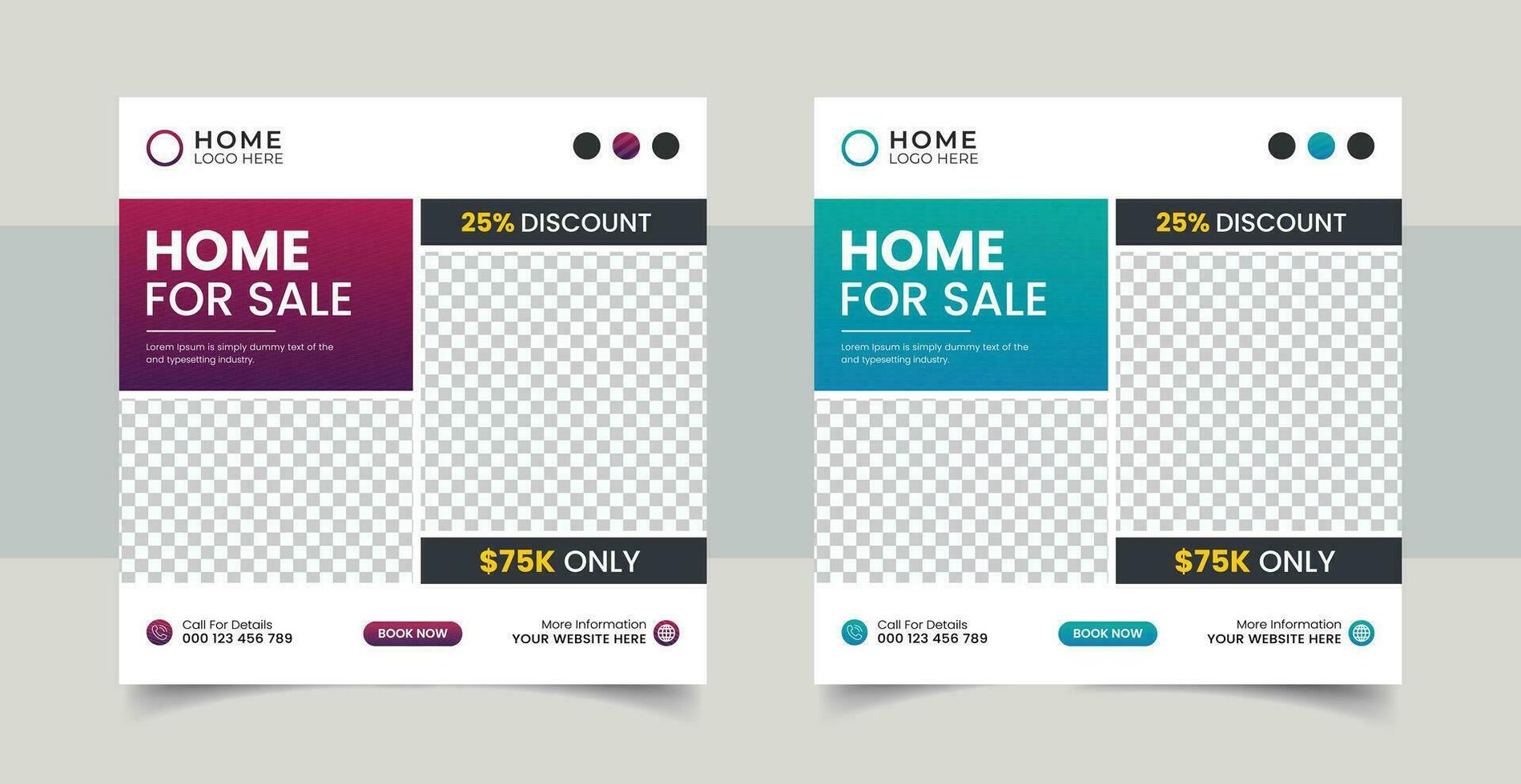 Real estate social media post banner template or square web banner design.  Modern home sale social media post banner design. vector