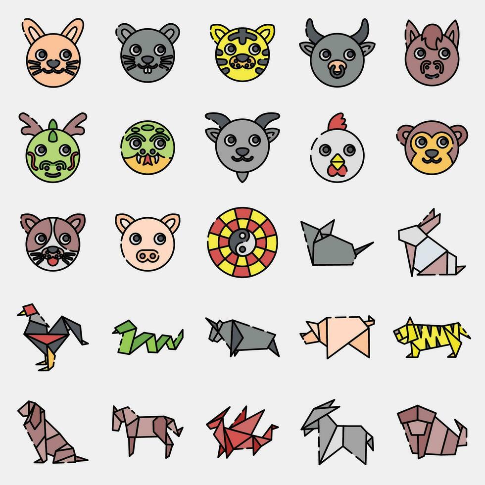 Icon set of Chinese Zodiac. Chinese Zodiac elements. Icons in filled line style. Good for prints, posters, logo, advertisement, decoration,infographics, etc. vector