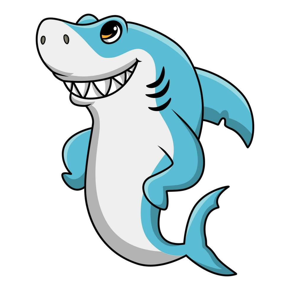 Cute dibujos animados de tiburón sobre fondo blanco. vector