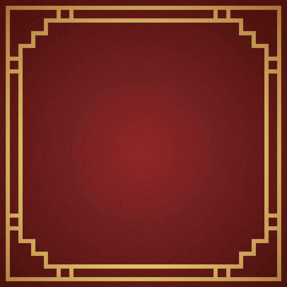 Vector chinese frame border, rectangle and circle design on red background