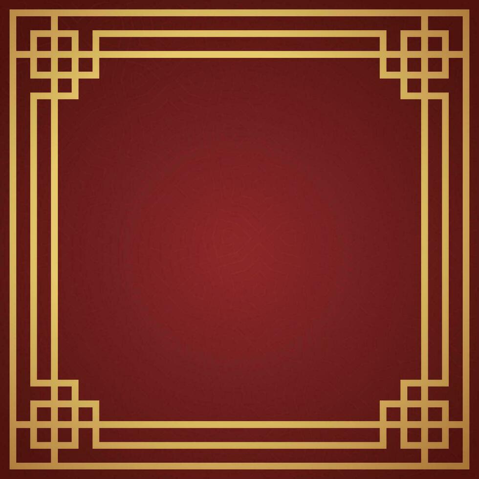 Vector chinese frame border, rectangle and circle design on red background