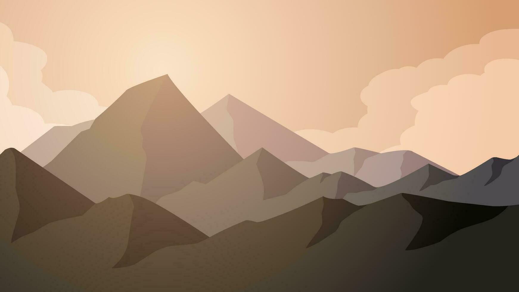 Mountain landscape vector illustration. Scenery of mountain range with cloudy sky in the morning. Mountain landscape for background, wallpaper or illustration