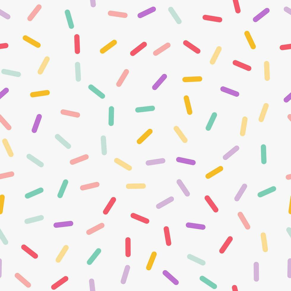 Simple minimalistic seamless pattern, multicolored fun hand drawn cute lines on a white background. Sugar sprinkles on donut, confetti. vector