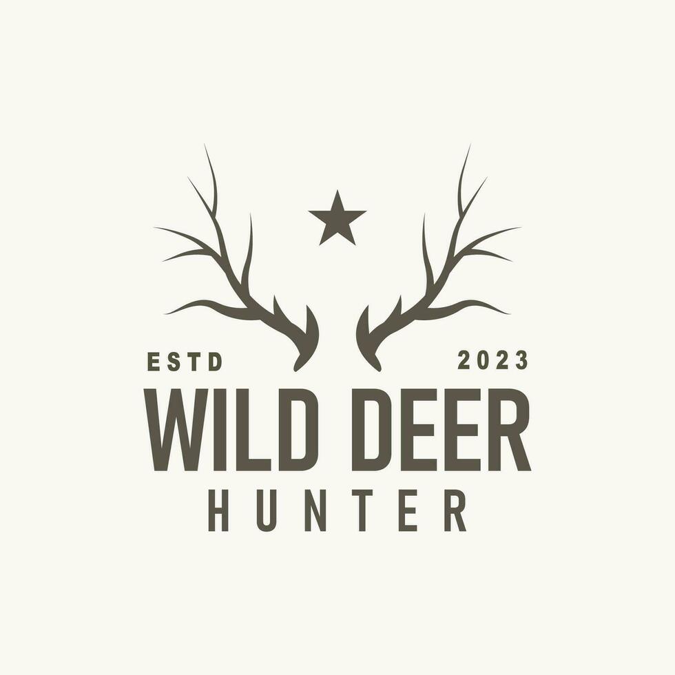 Deer logo, vintage wild deer hunter design deer antlers Product brand illustration vector