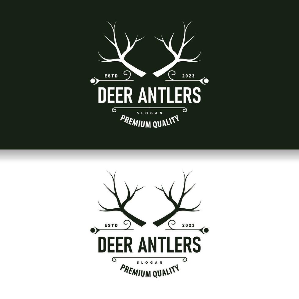 Deer logo, vintage wild deer hunter design deer antlers Product brand illustration vector