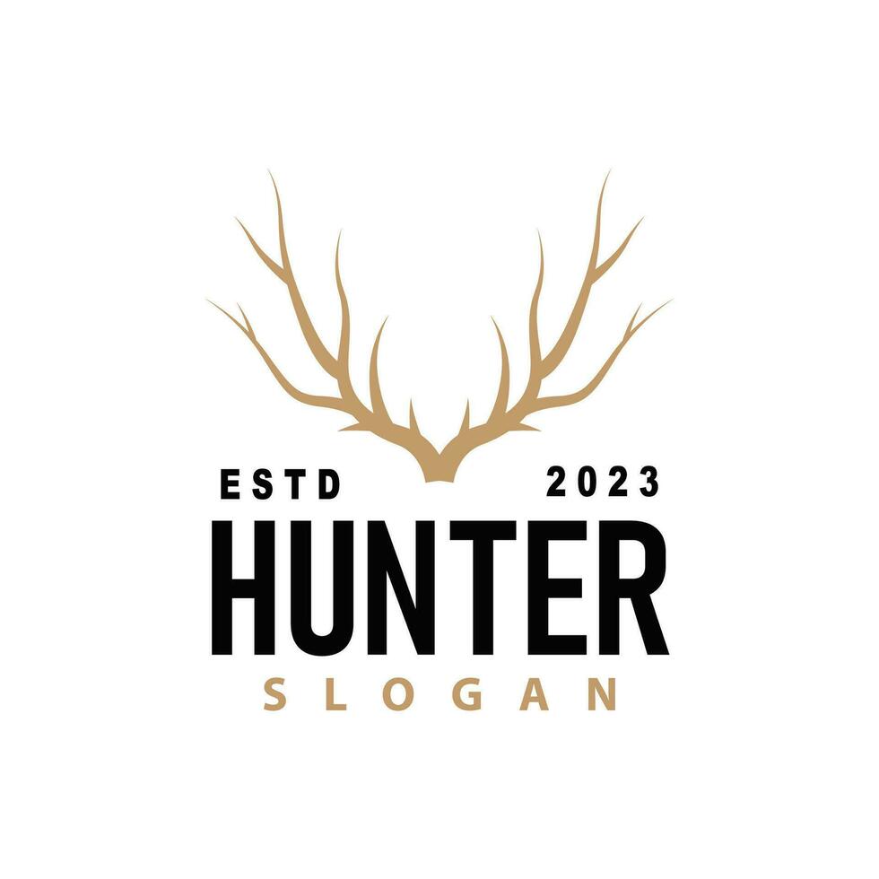 Deer logo, vintage wild deer hunter design deer antlers Product brand illustration vector