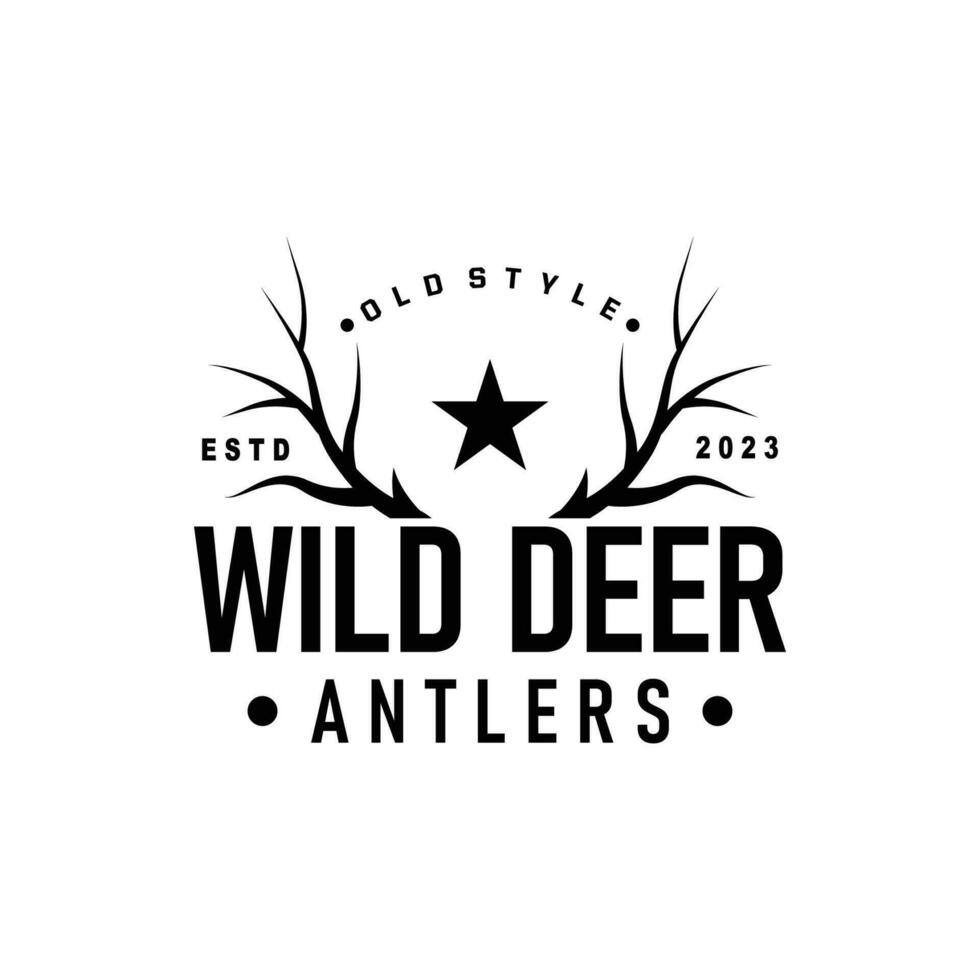 Deer logo, vintage wild deer hunter design deer antlers Product brand illustration vector