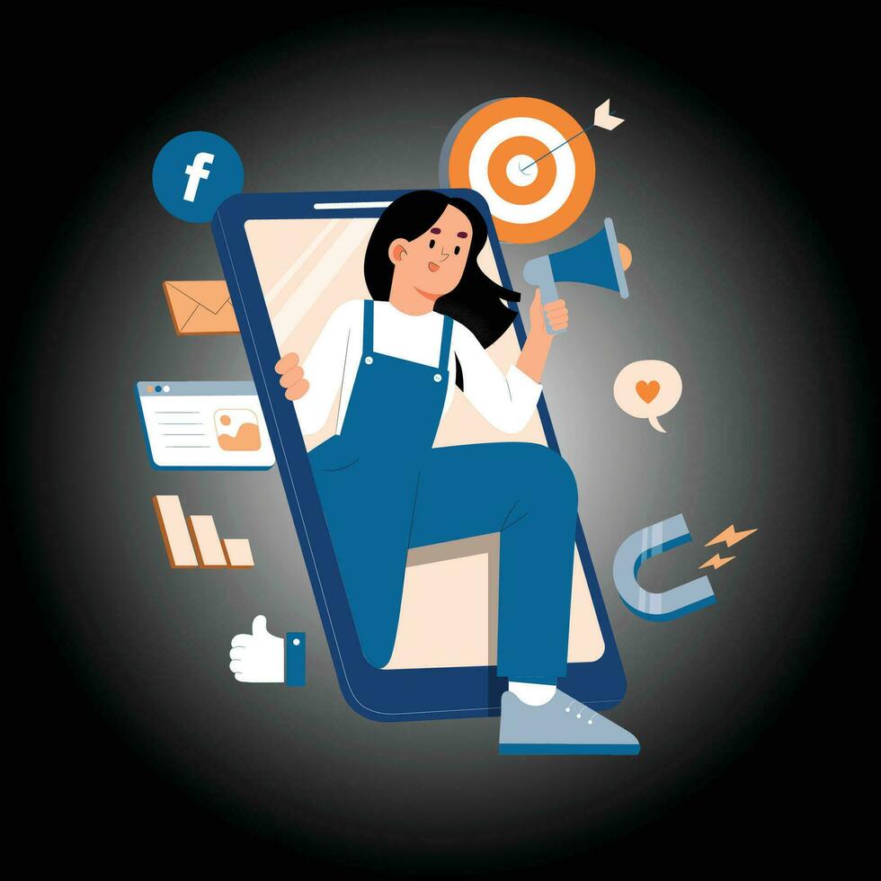 People with smartphone marketing vector