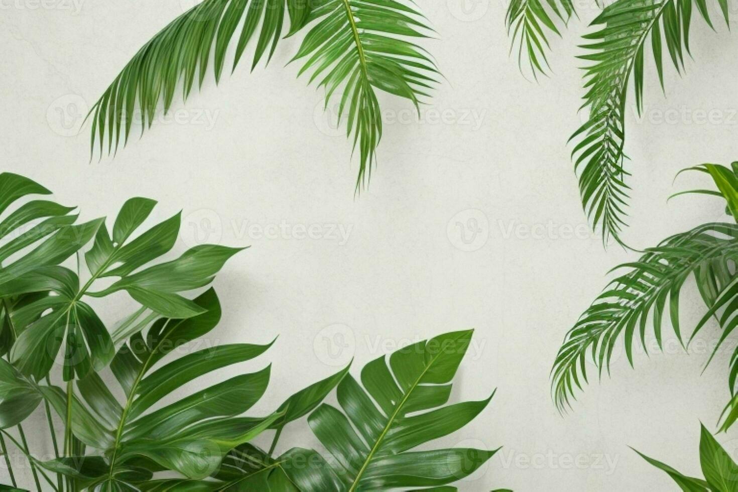 AI generated Empty wall background with tropical leaves. Pro Photo